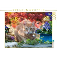 Calvendo Rot-getigerte Katze in Einer bunten Gartenidylle Puzzle
