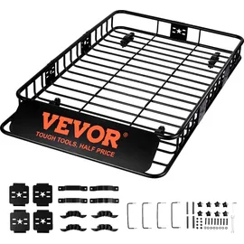 Vevor Dachgepäckträger Korb Auto Dachkorb Universal 1630 x 990 x 152 mm, Dachgepäckträger Wanne 90 kg Tragfähigkeit Relingträger Fracht Gepäckablage Schwarz für Camping, Grillen, Autoreisen