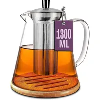 Cosumy Teekanne Teekanne Glas mit Edelstahl Siebeinsatz 1,3 L - Mit Untersetzer, 1300 l, (Set, Teekanne mit Siebeinsatz und Untersetzer), mit Siebeinsatz inkl. Untersetzer - Spülmaschinenfest - Hitzebeständig weiß