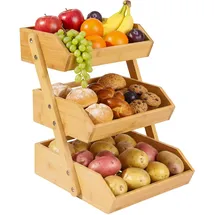 Relaxdays Obst Etagere Bambus, 3 Etagen, HBT 41x33x30 cm, Korbetagere für Obst, Gemüse & Gebäck, Obstschale Küche, Natur