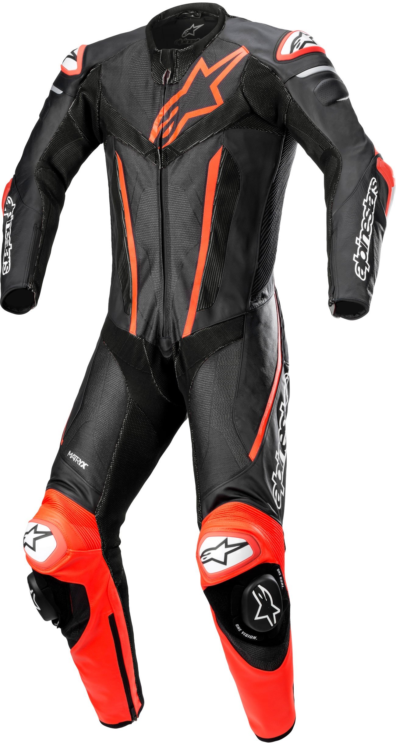 Alpinestars Fusion, Lederkombi 1tlg. - Schwarz/Neon-Rot - 52