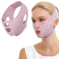 HIVTE Doppelkinn-Reduzierer, Lila, Graphene-Heizung, Kinnformschoner, V-Linie Gesichtslift-Maske, atmungsaktiv, Schlafbandage