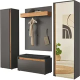 INOSIGN Garderoben-Set »GIRON/ CiTY, Garderobe in Wotan Eiche, moderner Garderobenschrank«, (Komplett-Set, 4 St.), enthält Garderobenschränke, Paneel & Schuhbank +Sitzkissen, grau