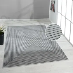 Teppich LEONIQUE "Kylian" Gr. 5, grau, B:200cm H:9mm L:300cm, Kunstfaser, Teppiche, dezenter Glanz, Schrumpf-Garn-Effekt, dichte Qualität, geometrisch