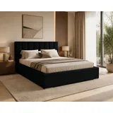 marpur Polsterbett Dream inkl. Schaummatratze SELEKT, 180x200 cm, Doppelbett mit Bettkasten und Lattenrost aus Holz, Velourstoff: Schwarz - Schwarz