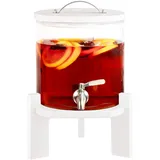 Navaris 5L Getränkespender mit Zapfhahn aus Edelstahl - Glas Wasserspender mit Stand aus Buchen Holz - Spender aus hitzebeständigem Borosilikatglas