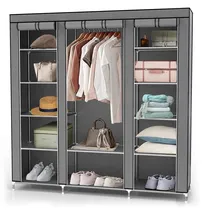 Intirilife Faltschrank 150x175x45 cm in ASCH GRAU - mit Reißverschluss Stoffschrank Kleiderschrank mit Kleiderstange, Fächern und Seitentasche - Camping Steckschrank Textil Garderobe
