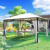 BAKAJI Gartenpavillon, 3 x 4 m, beige, aus robustem Metall, mit Reißverschluss, ideal für den Außenbereich, wasserdichte Abdeckung, Eisenrohrkonstruktion, Elegantes und modernes Design (3 x 4 Meter)