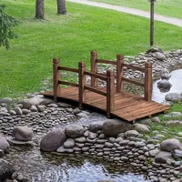 Costway Holzbrücke Gartenbrücke Teichbrücke Zierbrücke mit Geländer 150 x 67 x 55 cm Braun
