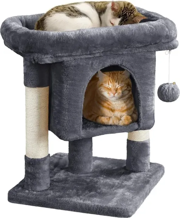 Yaheetech Kratzbaum, 60 cm, kleiner Kratzbaum mit Höhle, Plüsch, Sisal, Katzenmöbel, Spielbaum für kleine Katzen, Dunkelgrau