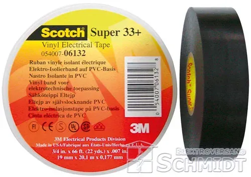 3M Scotch Super 33+ Vinyl Elektro-Isolierband, 19mm breit, 20m lang -schwarz