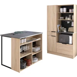 Schrank-Set PARISOT "Fumay", grau (eiche nachbildung, beton optik), Kastenmöbel-Sets, viel Stauraum, Kabeldurchlaß