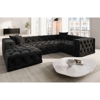 Sofa Dreams Wohnlandschaft Designer Stoff Sofa Palma U Form Samtstoff Stoffsofa, Loungesofa, Chesterfield Stil schwarz