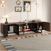 modfu TV-Lowboard 180x50x38 cm Schwarz/Walnuss MDF