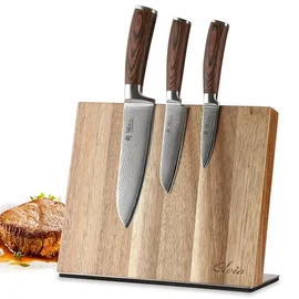 Wakoli EDIB 3er Damastmesserset I Holzbox I 8 - 17cm Klinge I mit Messerblock