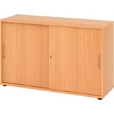 bümö Schiebetürenschrank "2OH" - Aktenschrank abschließbar, Sideboard Schrank mit Schiebetüren in Buche - Büroschrank aus Holz mit Schiebetür, Büro