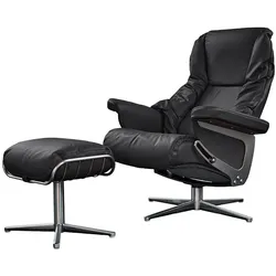 KAWOLA Sessel MODO Relaxsessel drehbar Leder schwarz mit Hocker