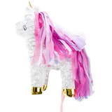 PartyDeco Piñata Einhorn 34x24x9cm Party Dekoration zum Befüllen Partyspiele Kindergeburtstag Mädchen Geburtstag Hochzeit Party Partydeko Partyzubehör Weiß Pink