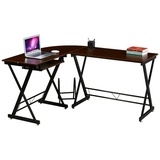 SVITA Eckschreibtisch Nussbaum-Optik schwarze Metall-Beine Computertisch Tisch