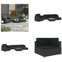 vidaXL 6 tlg. Garten Lounge Set mit Auflagen Poly Rattan Schwarz - Garten-Lounge-Set - Garten-Lounge-Sets - Gartensofa - Gartensofas - Schwarz