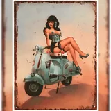 moritz Deko Blechschild Burlesque Frau mit Roller Sexy Frau Metallschild Retro Vintage-Design zur Dekoration Wanddekoration