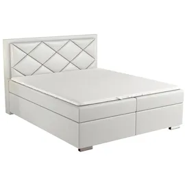 mebloland Boxspringbett BERA 140x200 mit 2 Bettkästen, Bonell-Matratze und Topper. Farbe: Weiß - Weiß