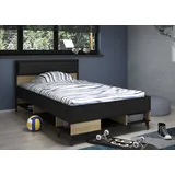 Forte Stauraumbett Lya 129,5 x 92,6 x 205,6 cm Eiche matt schwarz