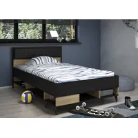 Forte Stauraumbett Lya 129,5 x 92,6 x 205,6 cm Eiche matt schwarz