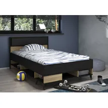 Forte Stauraumbett Lya 129,5 x 92,6 x 205,6 cm Eiche matt schwarz