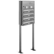 AL Briefkastensysteme 4er Edelstahl Standbriefkastenanlage Silber inkl. Zeitungsfach