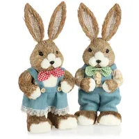 COM-FOUR® 2X XL Stroh Osterhase handgemacht - 42 cm