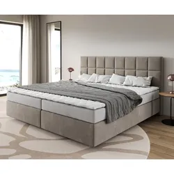 DELIFE Boxspringbett Dream-Fine Mikrofaser Beige 200x200 cm Bonell-Matratze PU-Topper, Boxspringbetten