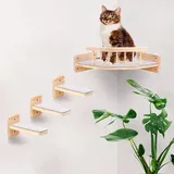 Katzen-Kletterwand-Set mit Eckperch und 3 Stufen, Katzen Wand Klettern Ecke Mit 3 Treppenstufen, Katzentreppe Wandmontage Katzenwandstufen, Katze-Wandregal aus Holz für Inne, mit Filzauflage