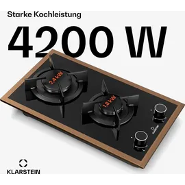 Klarstein Lumiflame Gaskochfeld, 2-Brenner Kupferrahmen & Glasoberfläche, 4,2 kW Leistung, Elektrische Zündung |