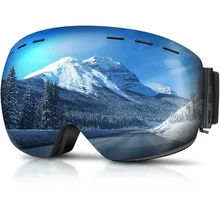 GONICVIN Magnetische Skibrillen Antibeschlag Skibrille für Herren, Damen, Brillenträger, UV Schutz Blau