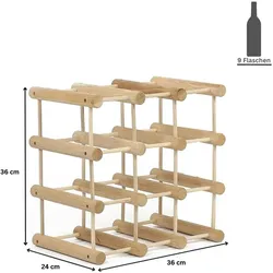 PROREGAL Modulares Weinregal VINOTECA MOD | HxBxT 36x36x24cm | 1x 9 Flaschen | Massives Eichenholz | Natur | Flaschenregal