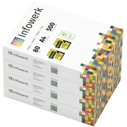 Infowerk Druckerpapier Kopierpapier 2000 Blatt (4x500) DIN A4 80 g Premium Hochweiß CIE 160 Testsieger PEFC Umweltzertifikat
