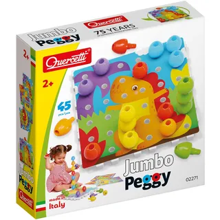 Quercetti Jumbo Peggy Montessori Spielzeug ab 2 Jahre, Mosaik Bastelset, 36 große Nägel und 9 Einsteckplatten, Kinderspielzeug für Kinder Lernspiele ab 3 Jahre