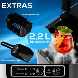 Tronitechnik TroniTechnik® Eiswürfelmaschine Eiswürfelbereiter aus Edelstahl , Ice Maker, 12kg/24h, 2,2 Liter Wassertank, 2 Größen, Selbstreinigung