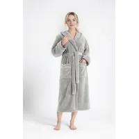 my home Unisex-Bademantel Lillou, ideal für Sauna & Spa, Hotelbademantel, Morgenmantel, Langform, Microfaser, Kapuze, Gürtel, kuschelig weicher Fleece, plüsch, für Damen und Herren, XS-3XL grau S | 120 cm