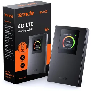 Tenda Mobiler WLAN Router mit LCD-Anzeige, Wi-Fi 6 Tragbarer Hotspot, 2100mAh Akku, USB-C-Port, Plug & Play, WPA3, 4G-Modem, MiFi, Mini-Größe, kompatibel mit entsperrter Nano-SIM-Karten, MF6