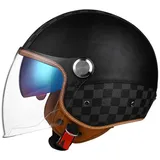 WZGGTEAM Motorradhelm Rollerhelm Retro Helm Motorrad Mit Doppelbrille Herausnehmbares Futter Chopper Helm Mit ECE Zulassung Motorradhelm Halbschale Für Erwachsener Herren Damen