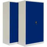 2-Pack LagerZwei Mehrzweckschrank 195x100x50cm I Großer Metallschrank, 4 Fachböden I Aktenschrank, abschließbar I Robuster Allzweckschrank als Werkstattschrank & Büroschrank I Stahlschrank weiß-blau