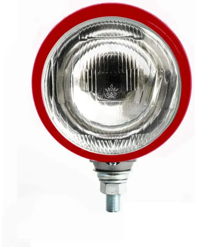 Scheinwerfer, Halogen, universell, rund, rotes Gehäuse, Metall und Glas, Ø 12 cm