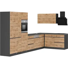 kochstation Winkelküche KS-Riesa L-Form 390 cm braun