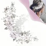 Peiyee Blume Braut Hochzeit Haar,Blumen Hochzeits Haarranken,Braut Blatt Kopfschmuck,Perle Strass Braut Haarschmuck,Haarschmuck Hochzeit,Haarschmuck FüR Frauen Und MäDchen Blumen, BläTter