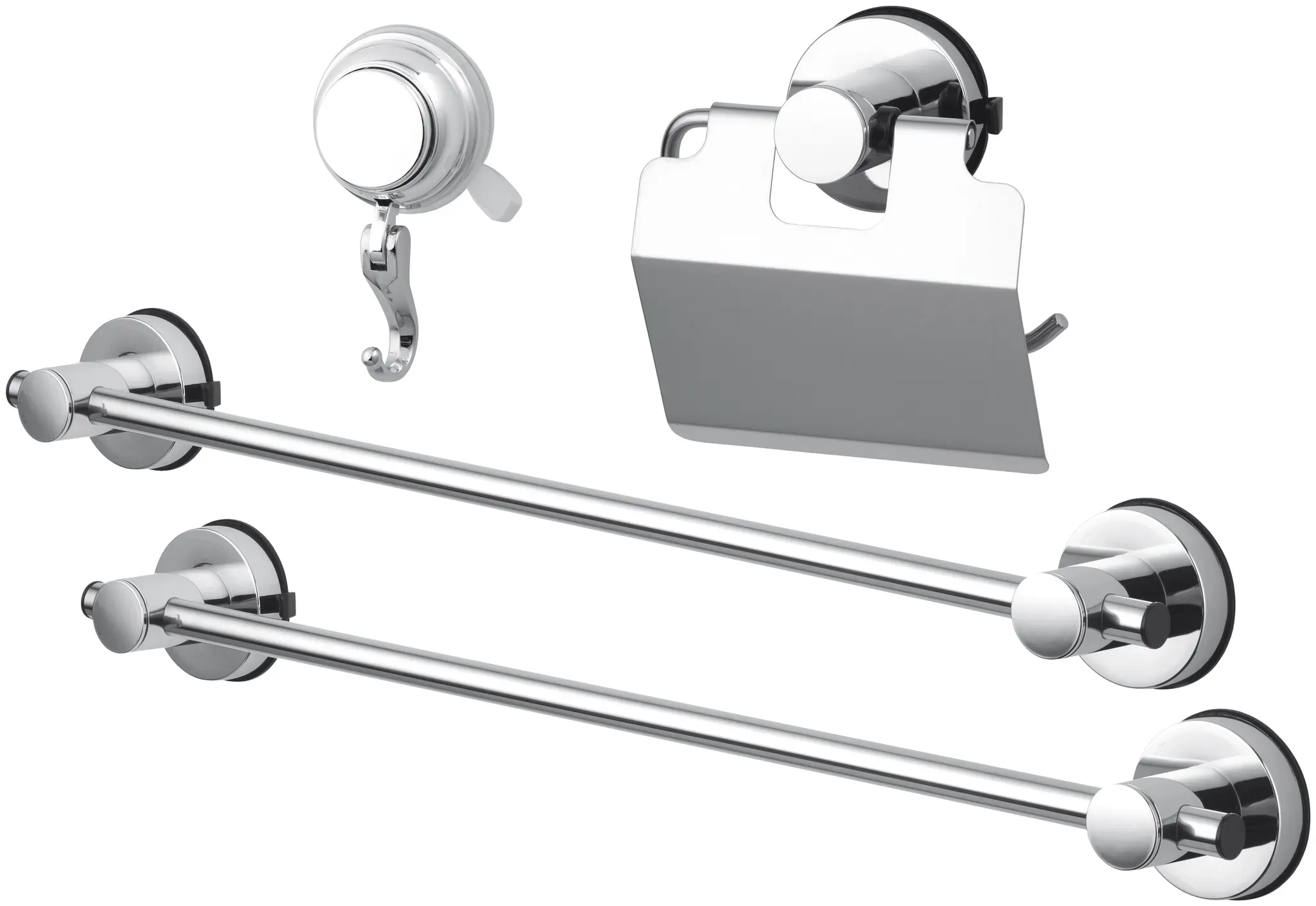 Badaccessoire-Set GSW "HOOKIE System 4-teilig" Badaccessoires-Sets Gr. verchromt glänzend, silberfarben (silber) Intelligenter Saughaken, roter Ring zeigt Saugkraftverlust