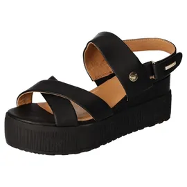 MUSTANG Sandalette MUSTANG SHOES Gr. 37, schwarz Damen Schuhe Sandaletten Sommerschuh, Sandale, Keilabsatz, mit praktischem Klettverschluss