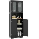 Costway Hochschrank 4 Türen 0 x 0 cm Schwarz/Weiß Glas/Holz/MDF