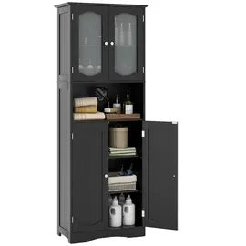 Costway Hochschrank 4 Türen 0 x 0 cm Schwarz/Weiß Glas/Holz/MDF
